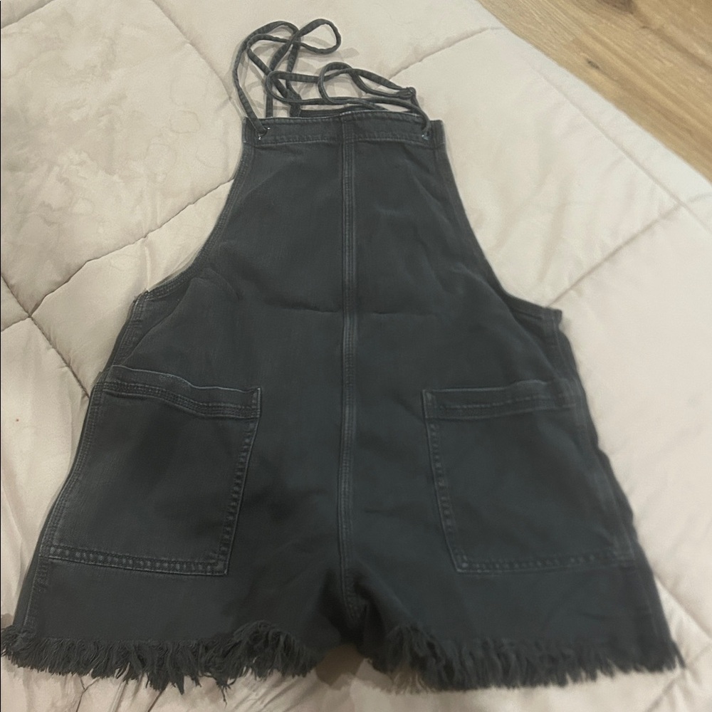Black Aerie Denim Overalls with Frayed Hem